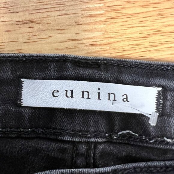 Eunina Women’s Clara Skinny Cropped Jeans Distressed Faded Black Size 11 - Picture 8 of 10
